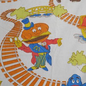 McDonalds Flat Sheet Pillowcase Ronald Big Mac Train 78x88" 1976 Sears Percale